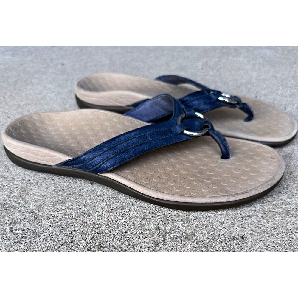 Vionic Women’s Navy Leather Ring Detail Thong Sandals Size 9 Comfort Flip Flops